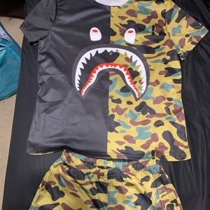 2 piece BAPE inspired set w/ biker shorts